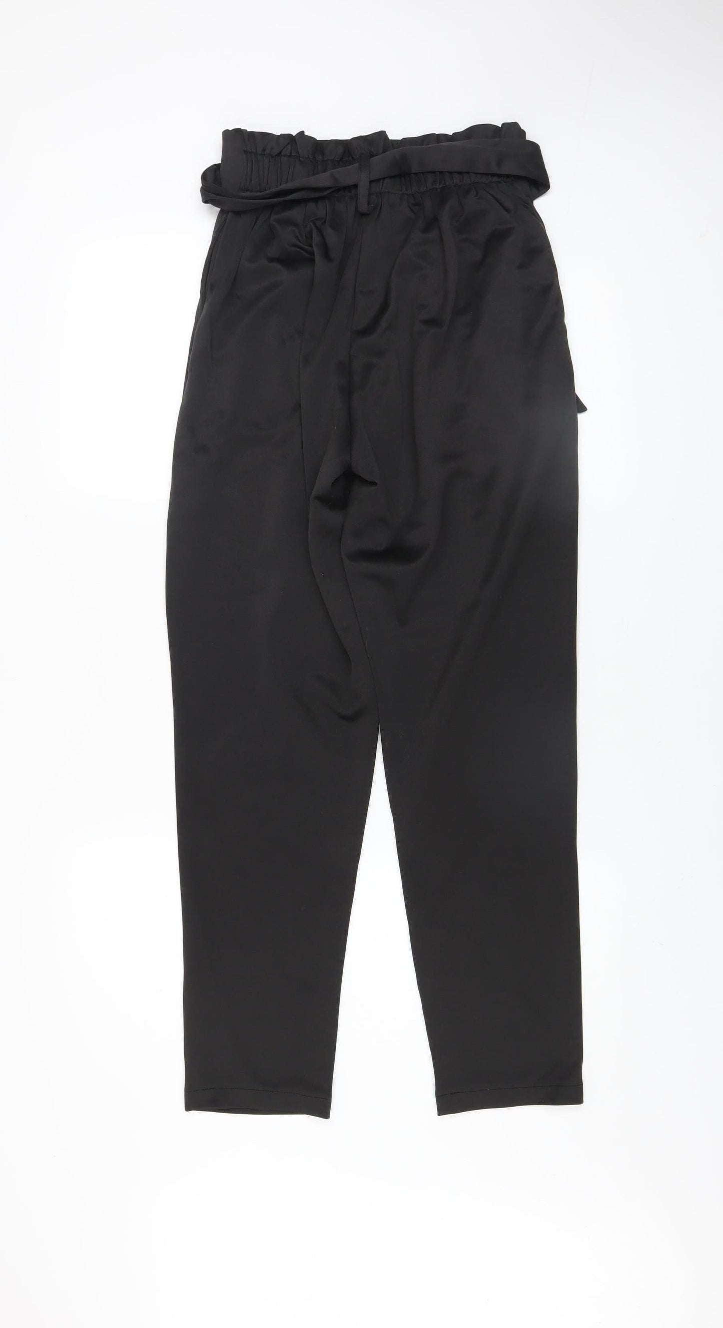 QED London Women's Black Paperbag Trousers UK 8 Belted High Waist