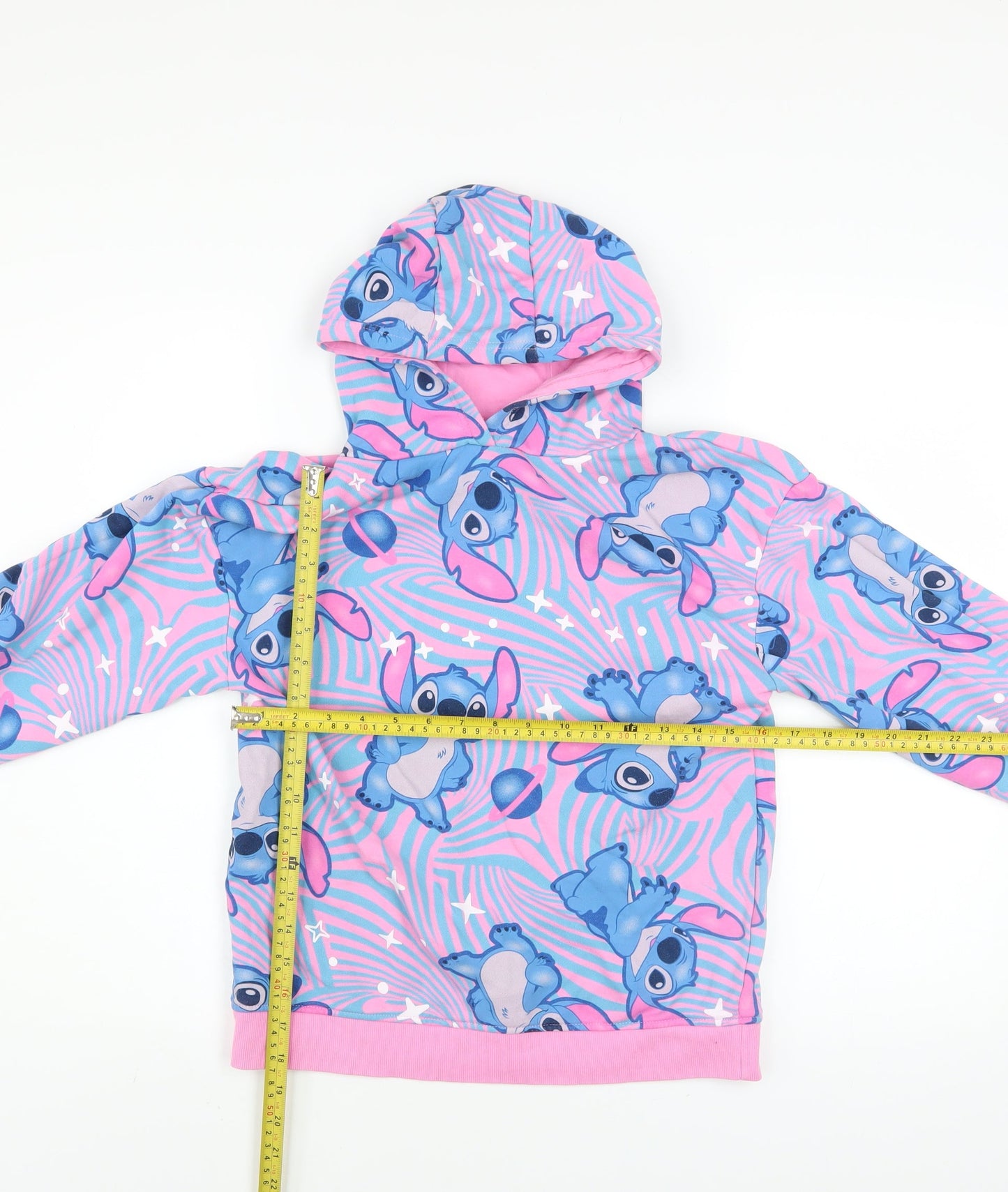 Primark Girls Pink Stitch Hoodie 11-12 Years Fleece Pullover Graphic Sweatshirt