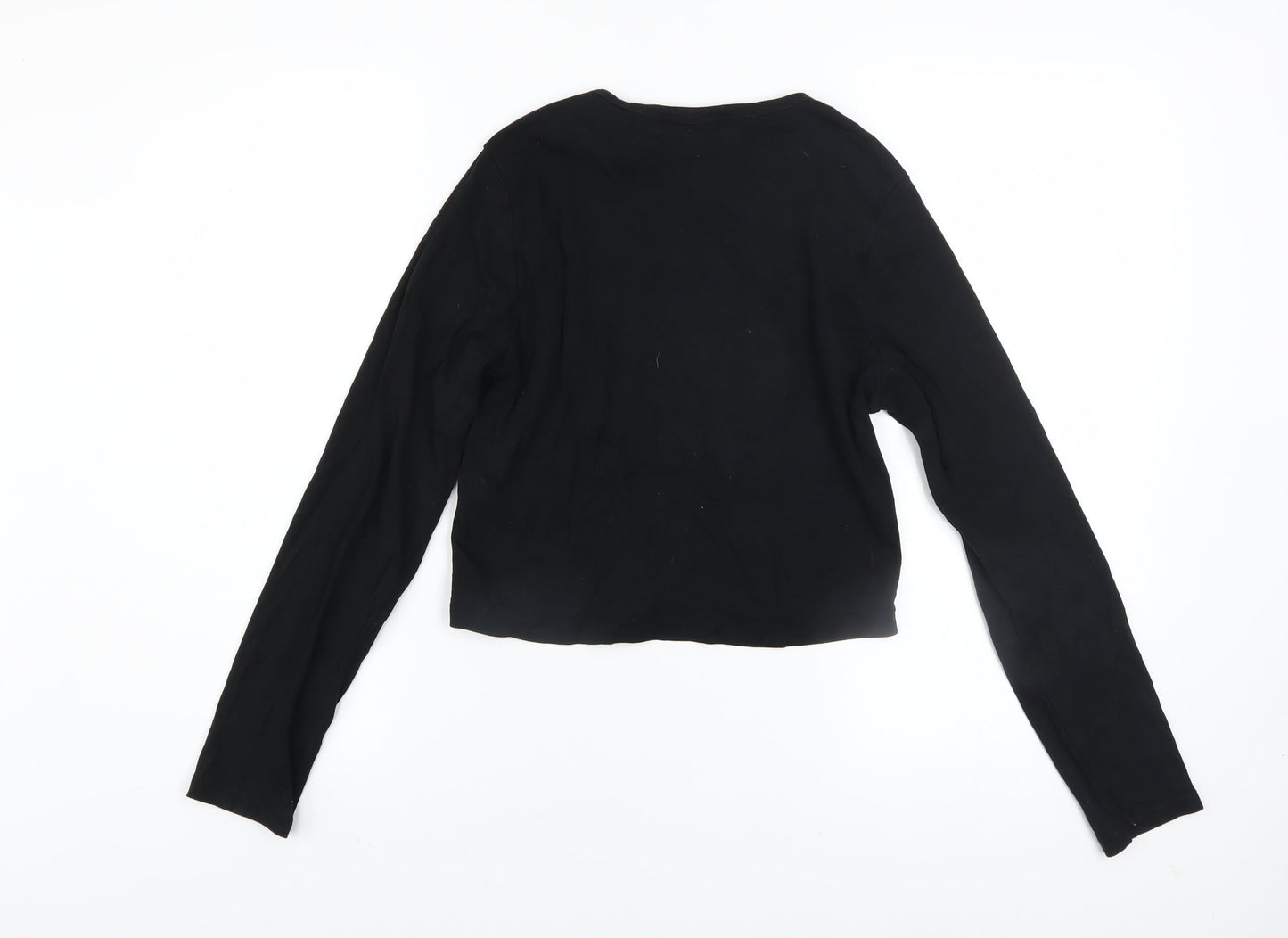 Primark Womens Black Cropped Long Sleeve T-Shirt L Rock Graphic Top