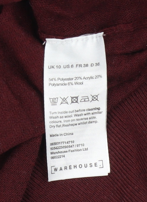 Warehouse Womens Red Size 10 Crew Neck Knit Pullover Jumper