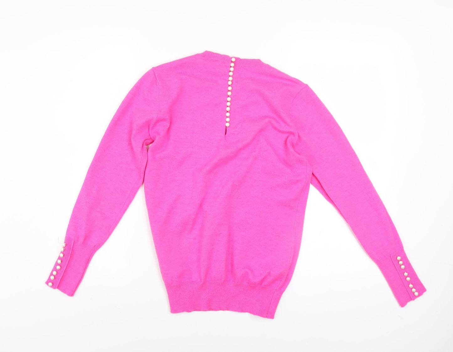 Savida Womens Pink Crew Neck Button Detail Long Sleeve Jumper Size 10