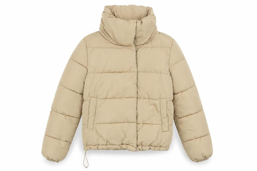 Stradivarius Women Beige Short Puffer Jacket S Water Resistant