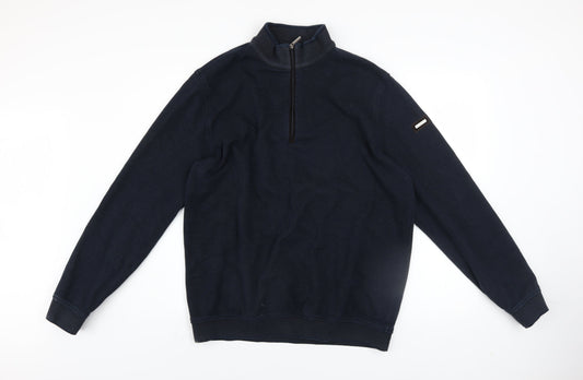 Bugatti Men's Blue 2XL High Neck Half Zip Cotton Jumper