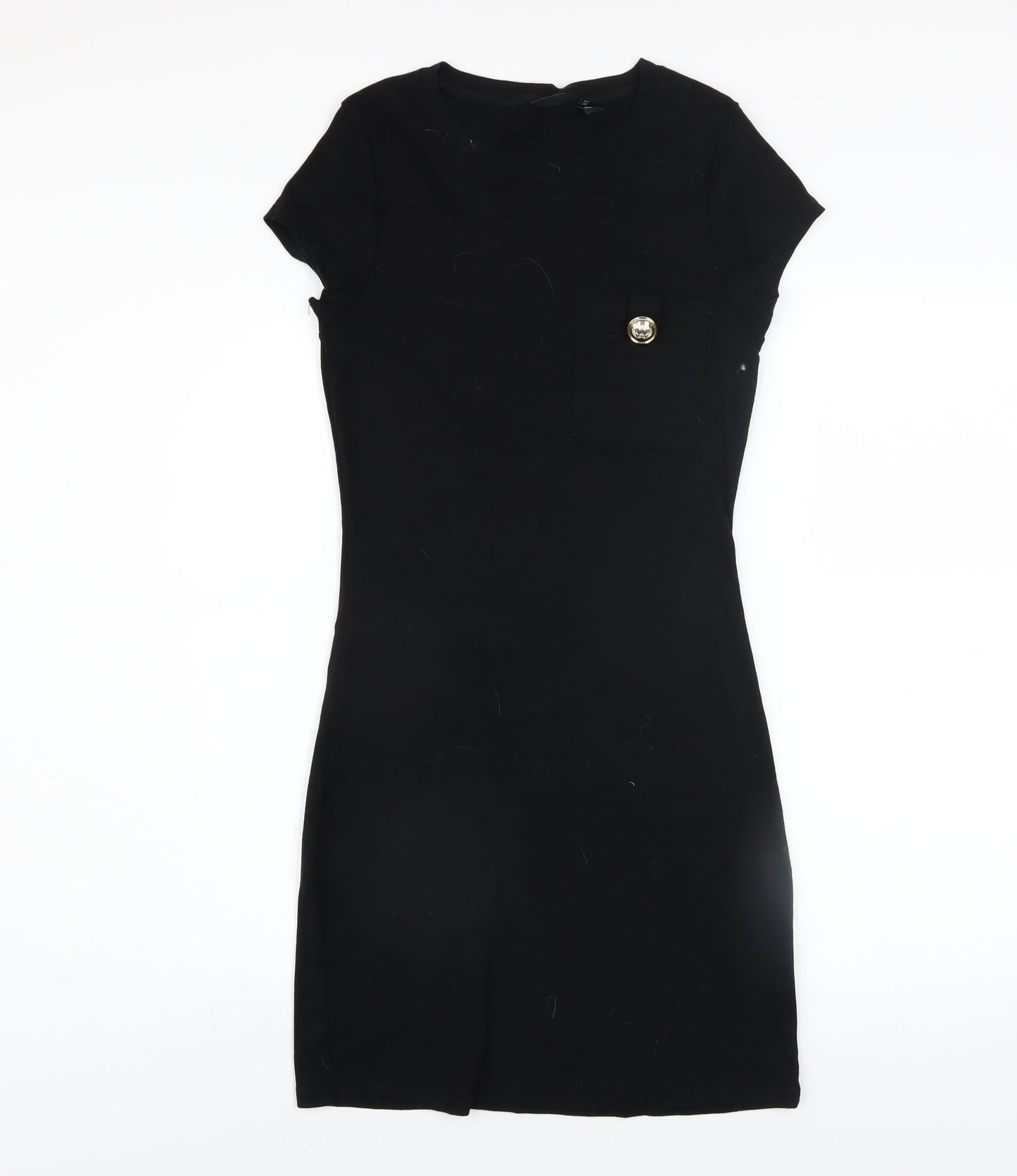 River Island Women's Black Cotton Bodycon Short Sleeve Dress Size 10