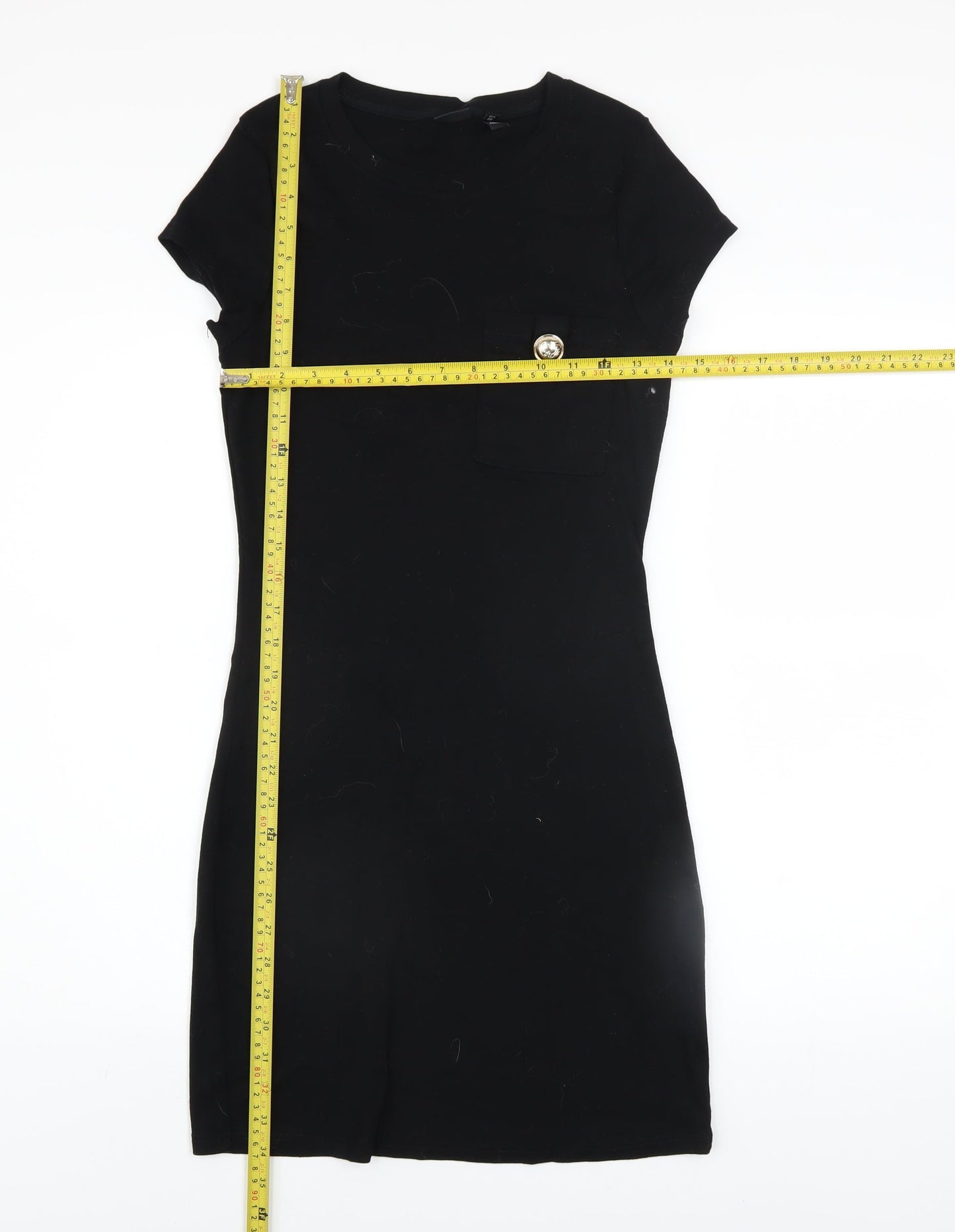 River Island Women's Black Cotton Bodycon Short Sleeve Dress Size 10