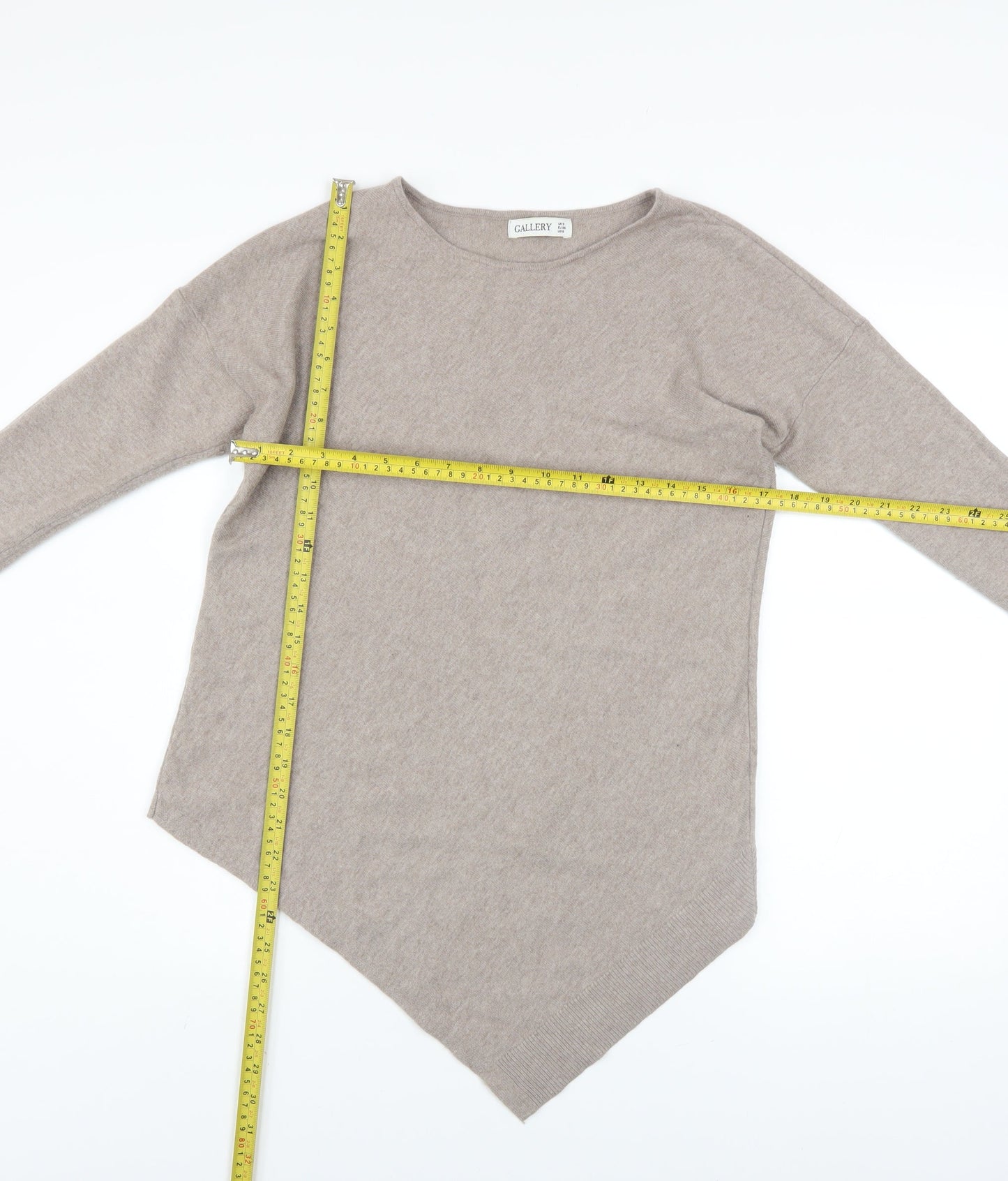 Gallery Women’s Beige Boat Neck Long Sleeve Pullover Jumper Size S