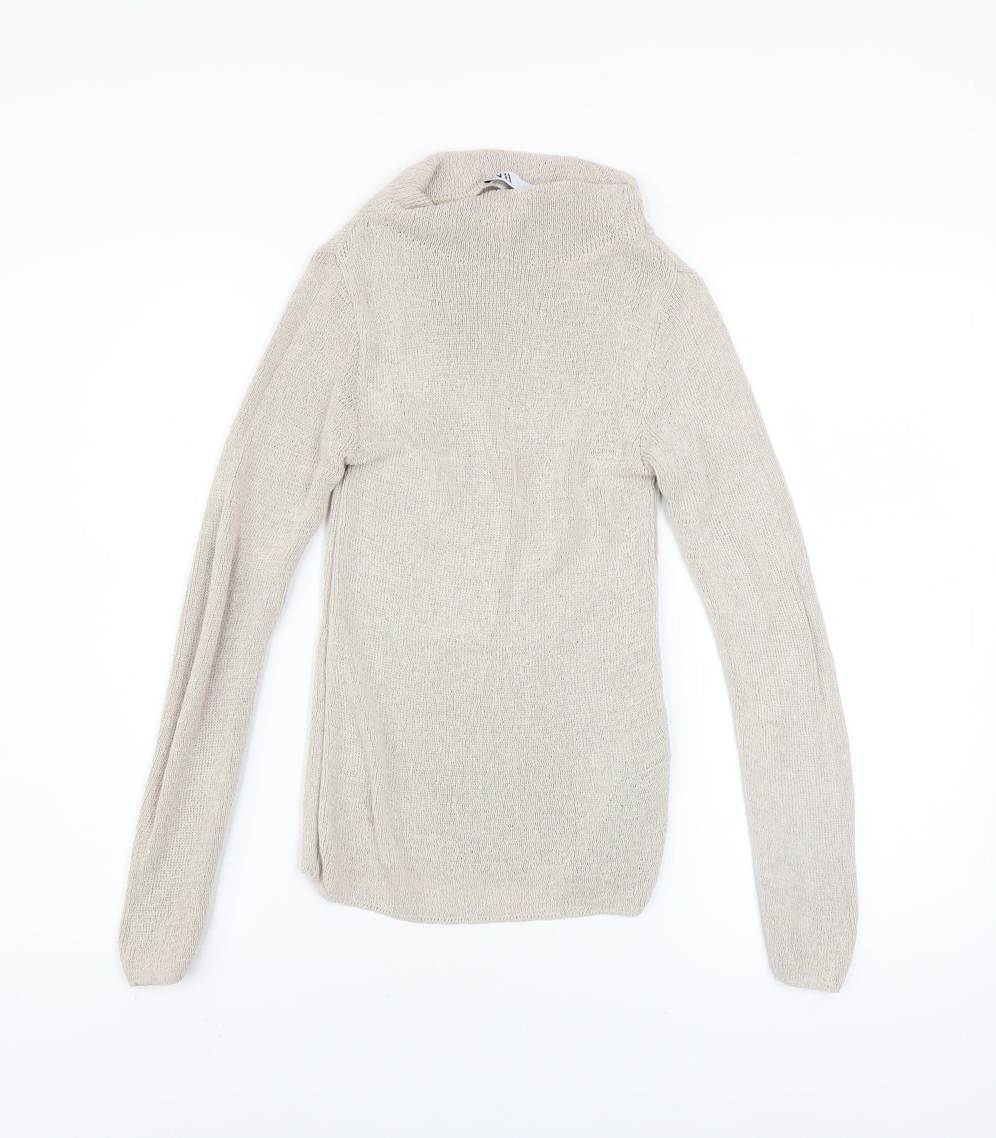 Zara Women Beige High Neck Knit Jumper Size 8