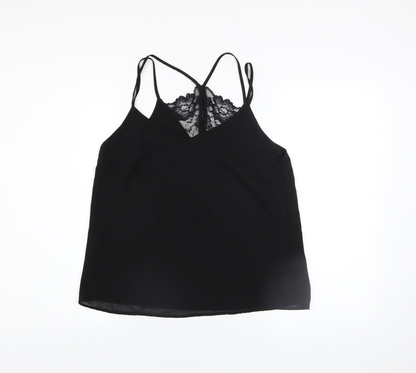New Look Women Black Lace Camisole V-Neck Polyester Top Size 10