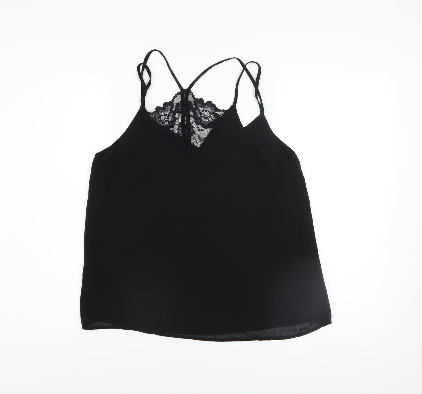New Look Women Black Lace Camisole V-Neck Polyester Top Size 10