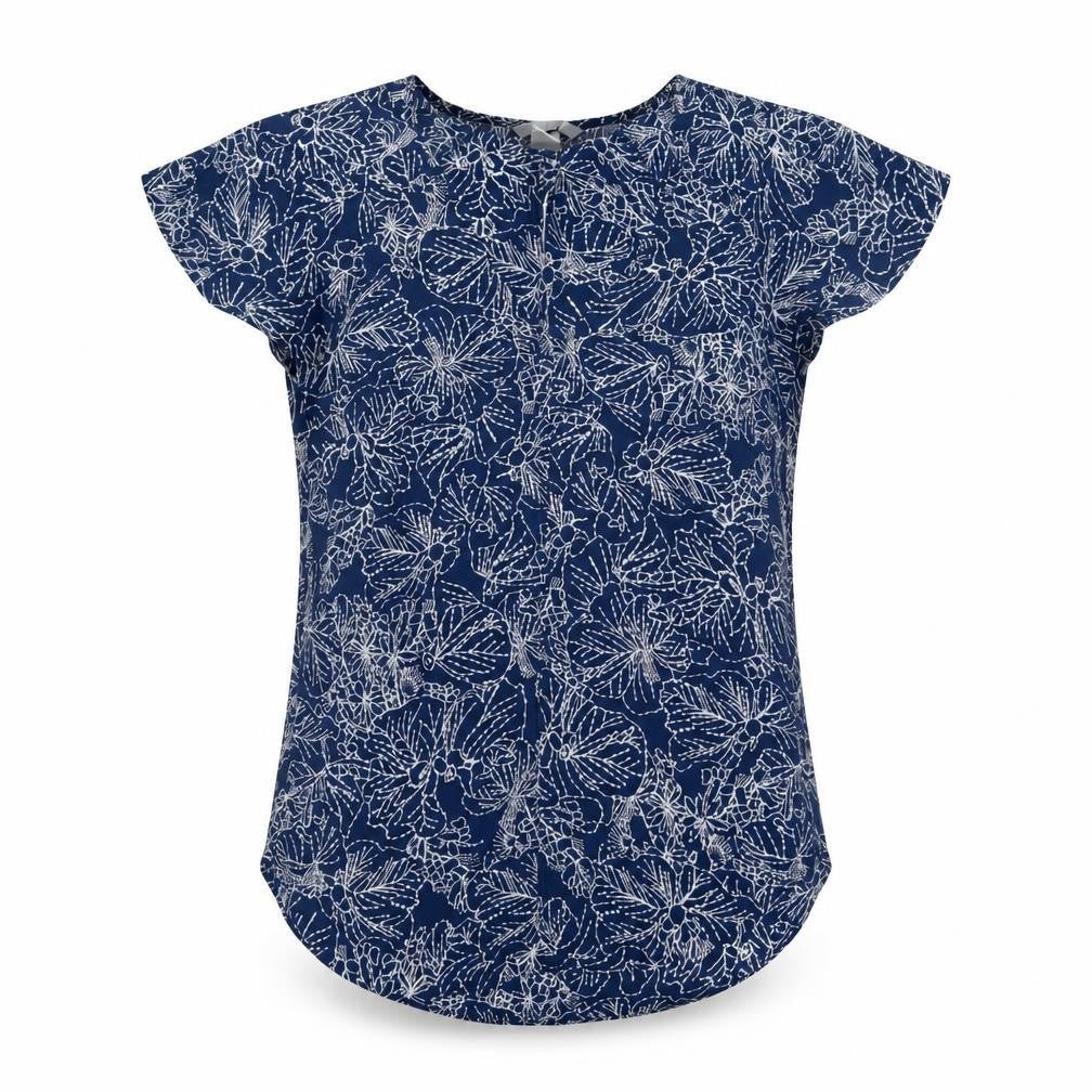 H&M Womens Navy Floral Short Sleeve Blouse Size 6 Polyester Top