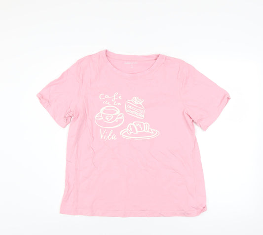 Dunnes Stores Women's Pink Cotton Café de la Vita Short Sleeve T-Shirt Size 12