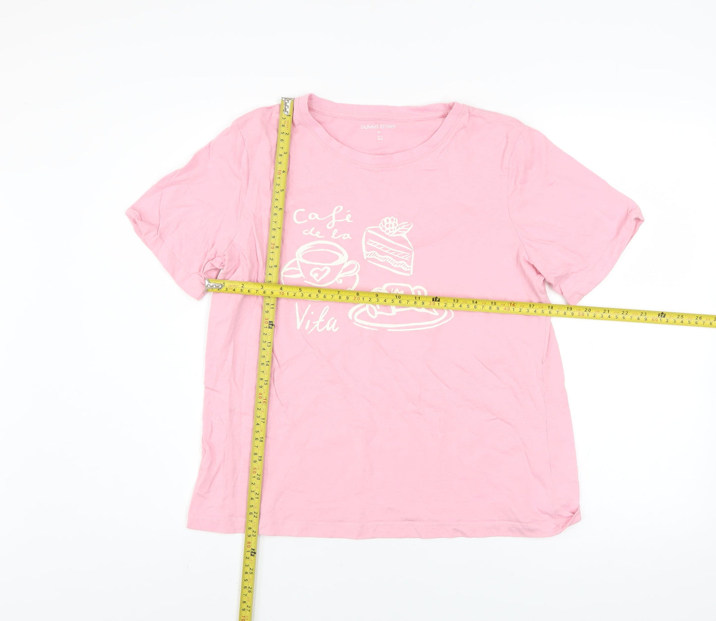 Dunnes Stores Women's Pink Cotton Café de la Vita Short Sleeve T-Shirt Size 12