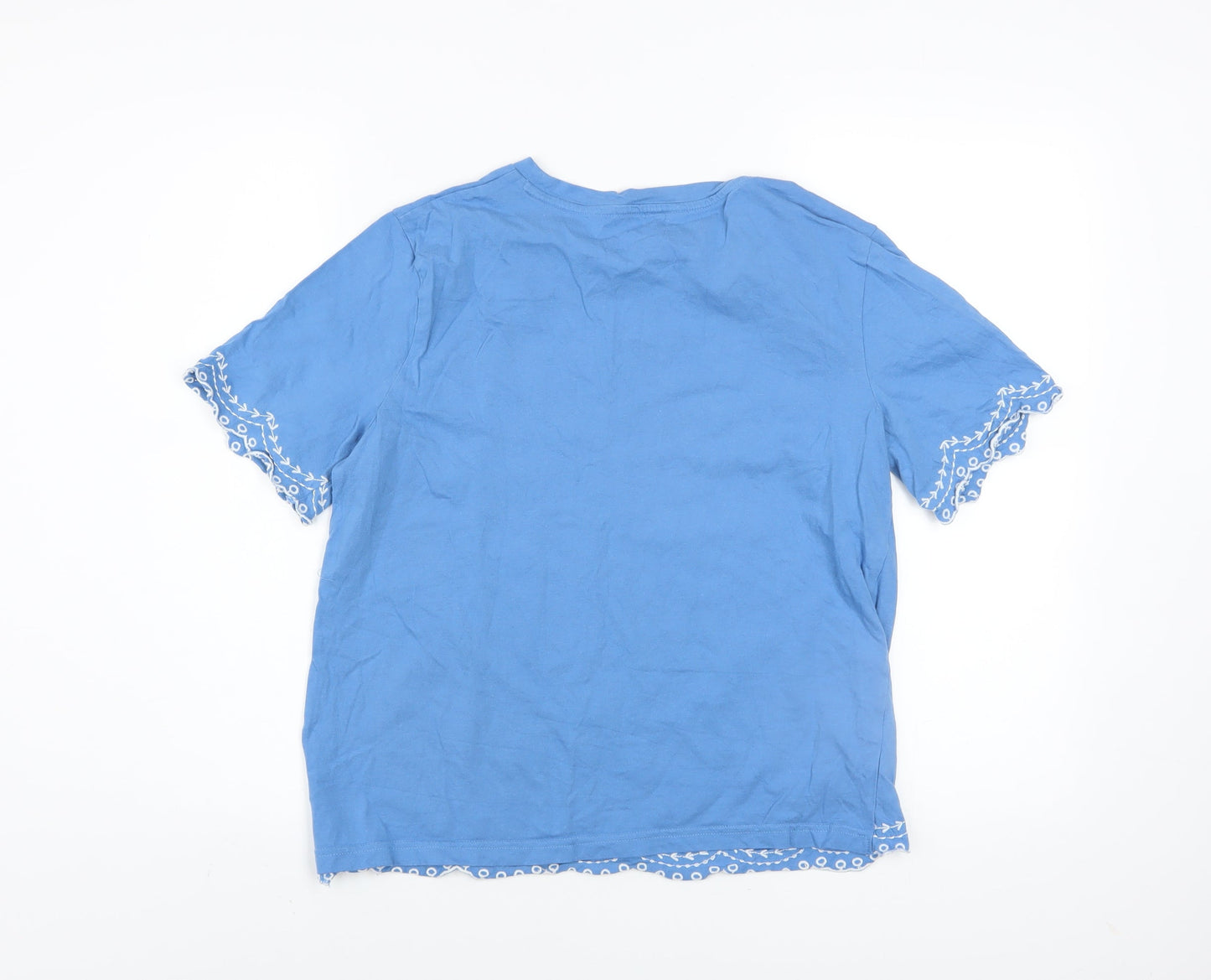 Dunnes Stores Women's Blue Embroidered Cotton T-Shirt Size 14