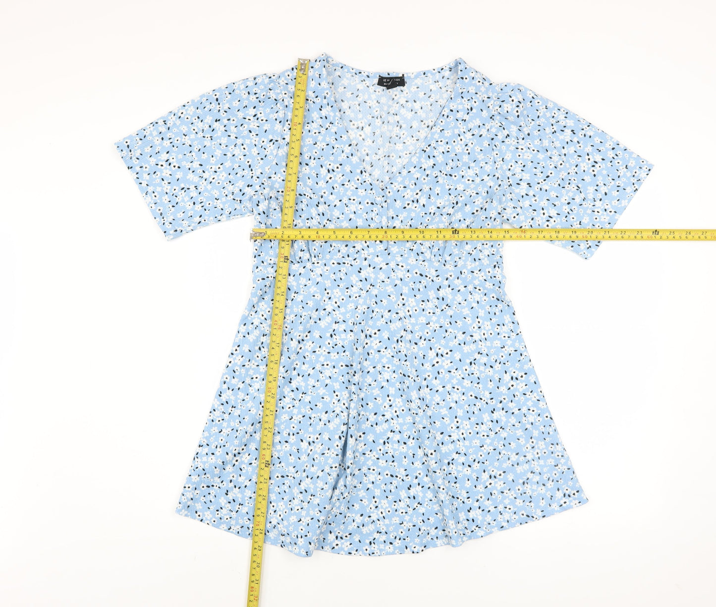 New Look Maternity Blue Floral V-Neck Short Sleeve Tunic Blouse Size 10