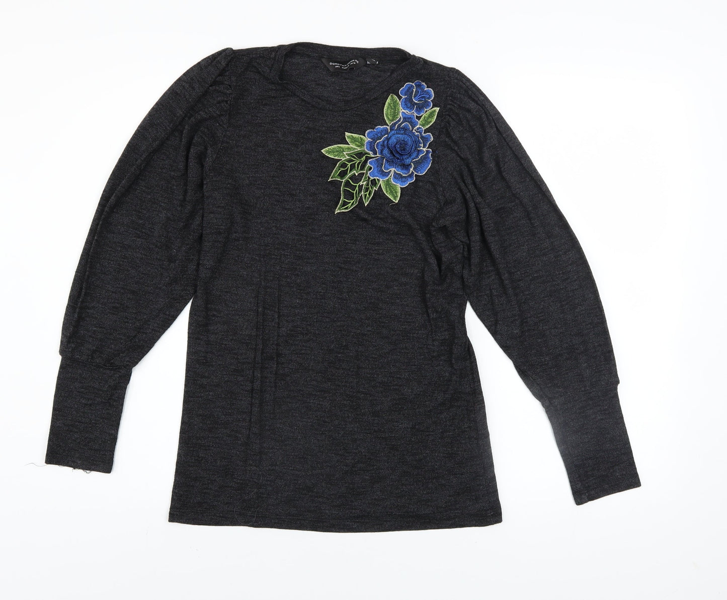 Dorothy Perkins Women Grey Floral Embroidered Pullover Jumper UK 10