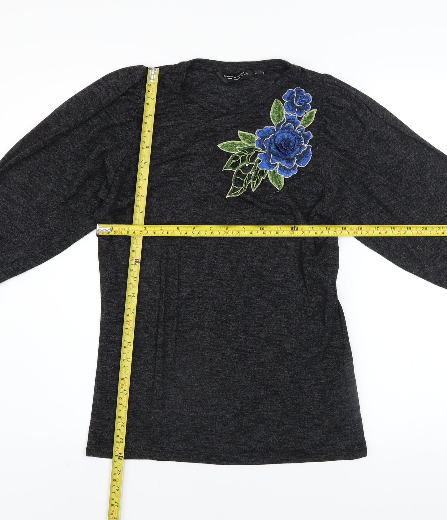 Dorothy Perkins Women Grey Floral Embroidered Pullover Jumper UK 10