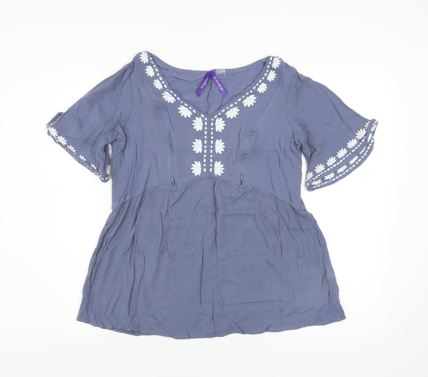 Seraphine Women's Blue Embroidered Bohemian Blouse Top Size 10