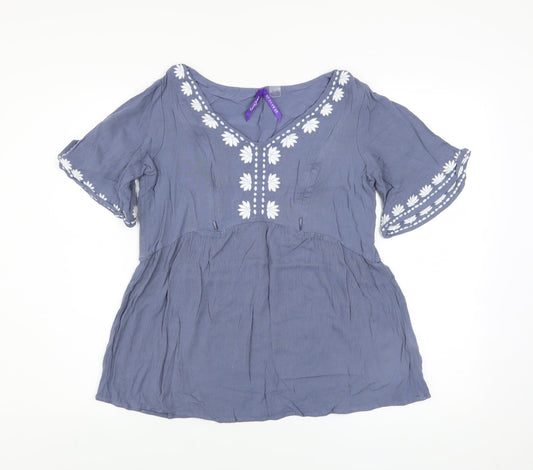 Seraphine Women's Blue Embroidered Bohemian Blouse Top Size 10