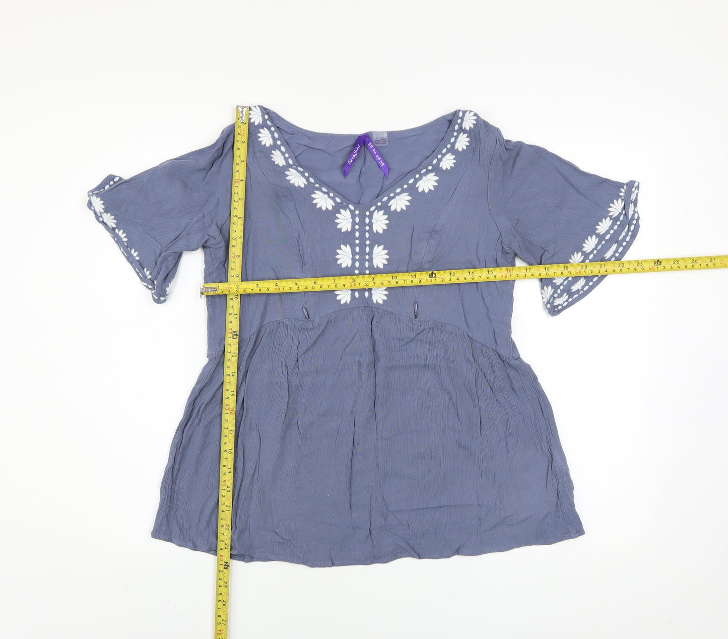 Seraphine Women's Blue Embroidered Bohemian Blouse Top Size 10