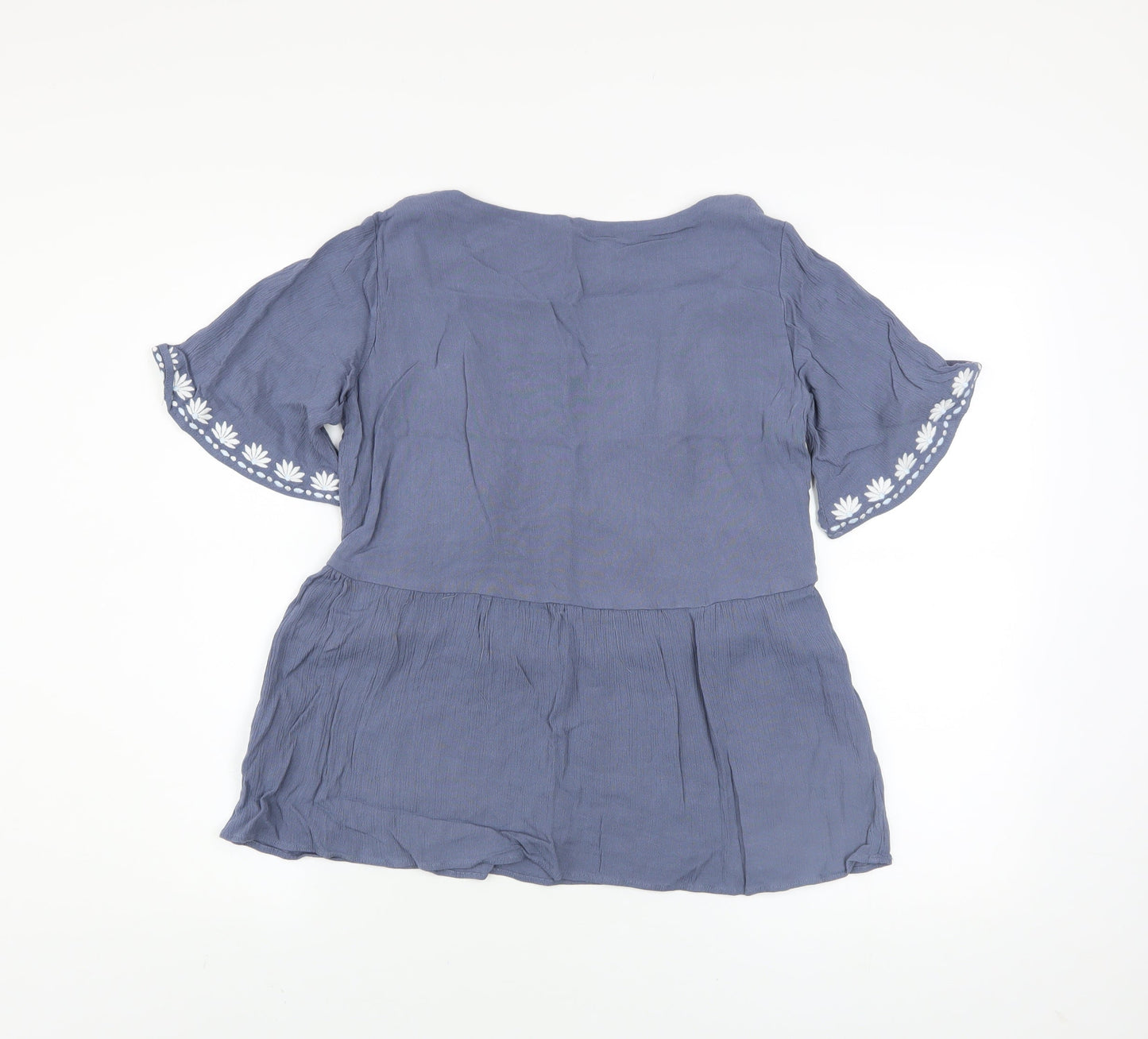 Seraphine Women's Blue Embroidered Bohemian Blouse Top Size 10
