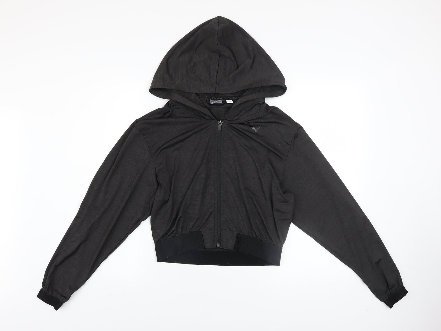 Puma Womens Black Size 10 Full Zip Hoodie with Hooded Design
