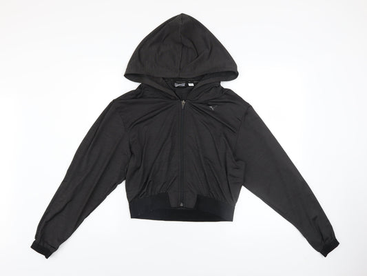 Puma Womens Black Size 10 Full Zip Hoodie with Hooded Design