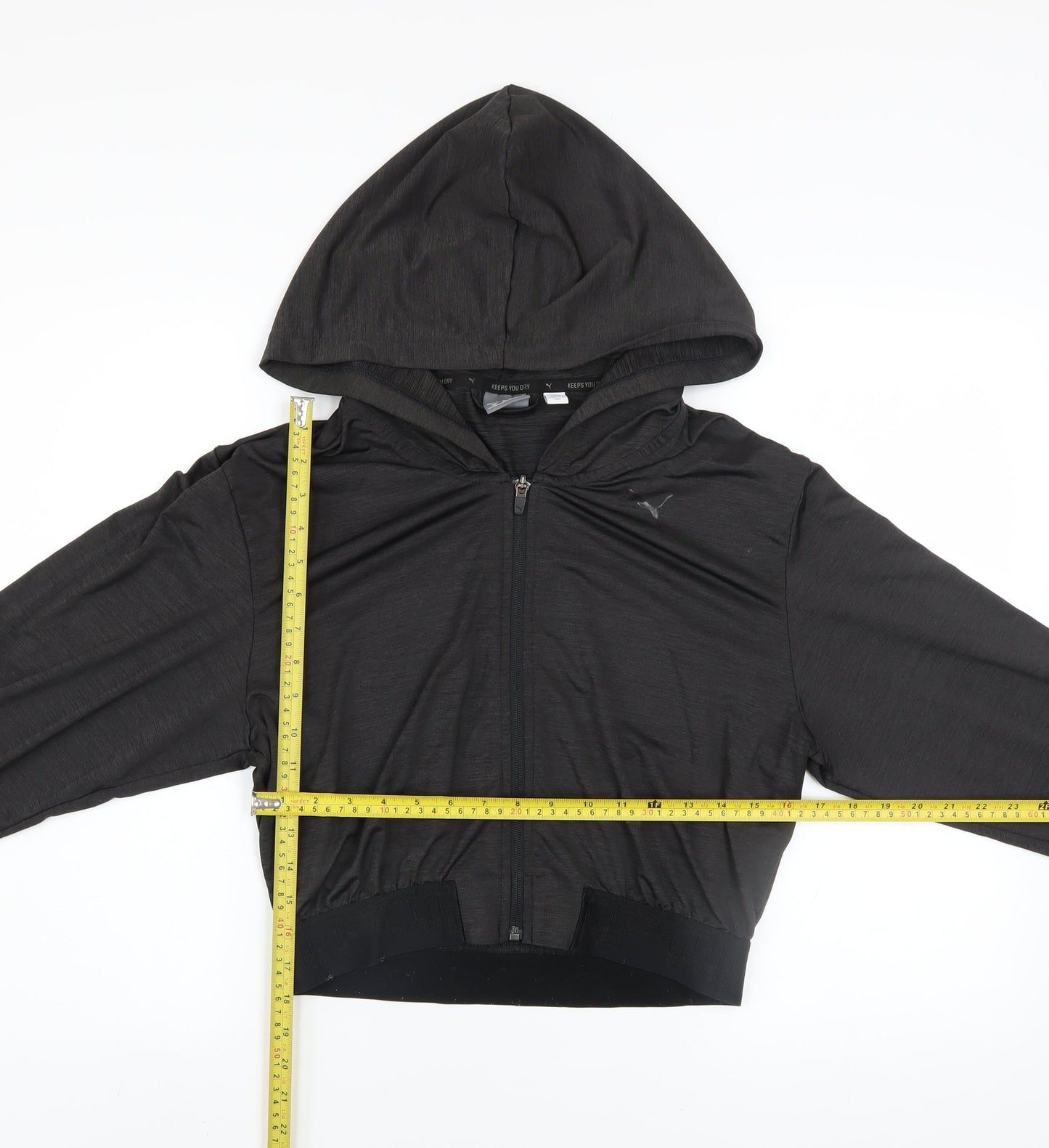 Puma Womens Black Size 10 Full Zip Hoodie with Hooded Design