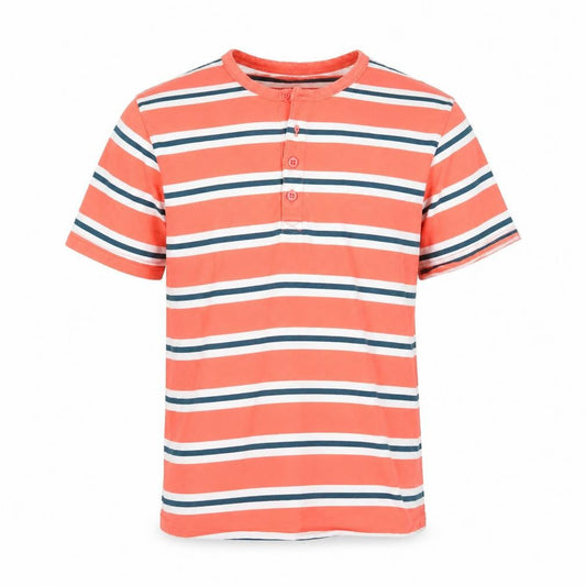 Dunnes Mens Orange Striped Henley Short Sleeve Cotton Shirt XS