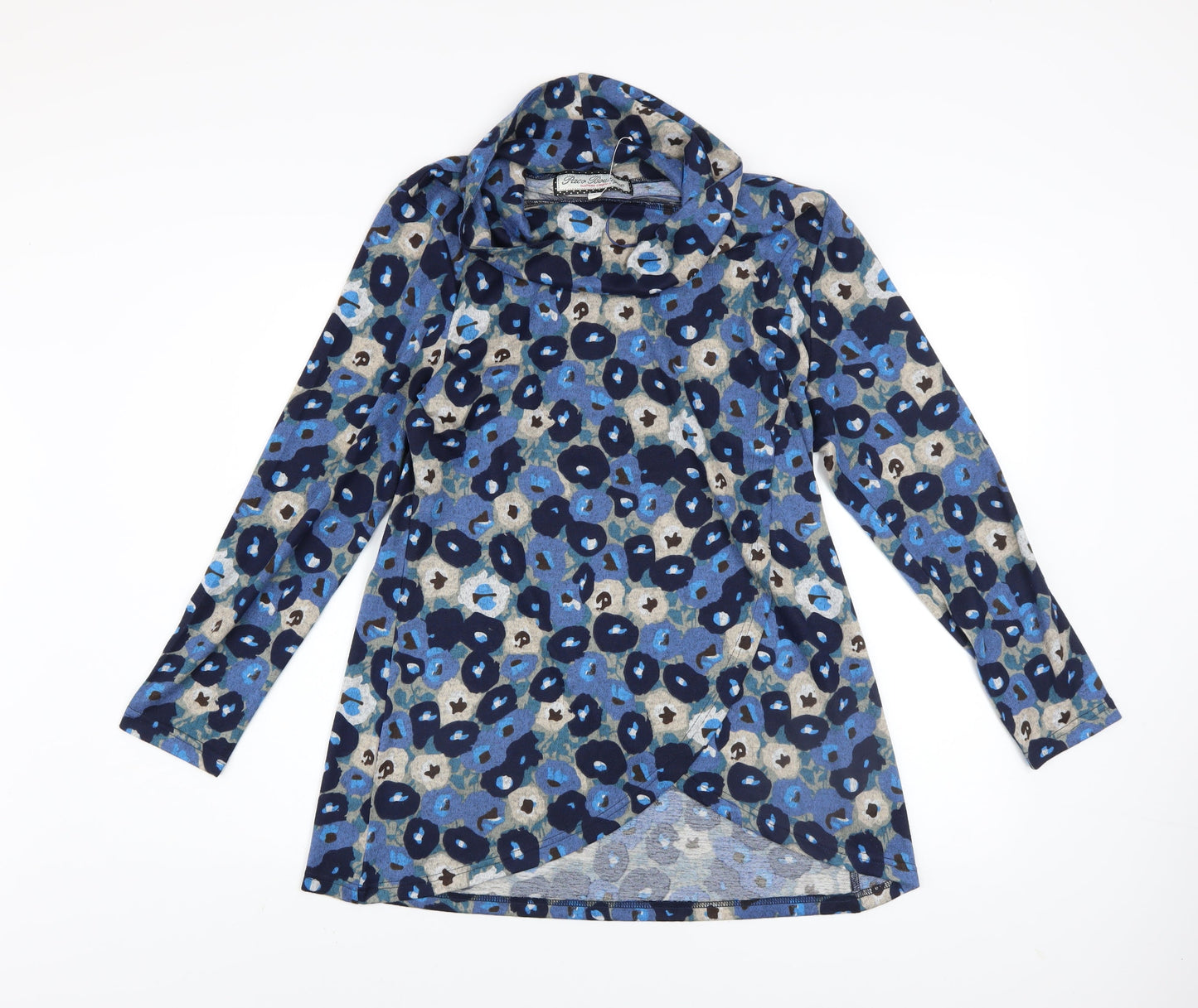 Paco Boutique Women’s Blue Animal Print Cowl Neck Tunic Jumper Size 10