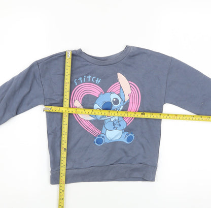 Back view of Disney at Primark girls’ blue stitch sweatshirt 5-6 years pullover