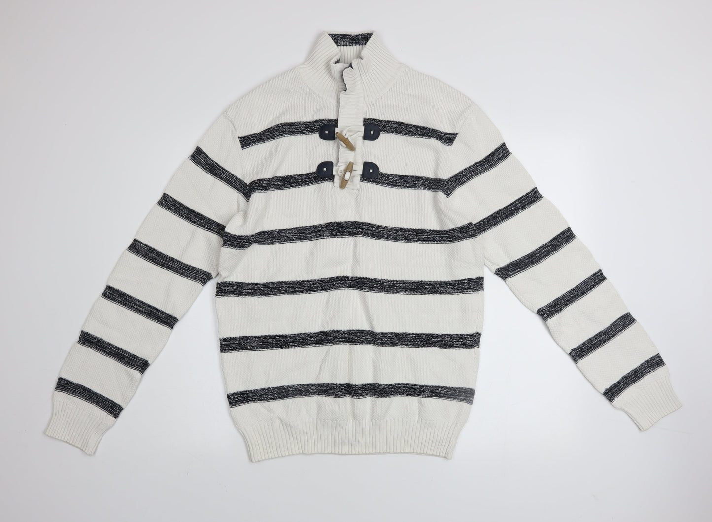 Armand Thiery Men’s White Striped Cotton Pullover Jumper L