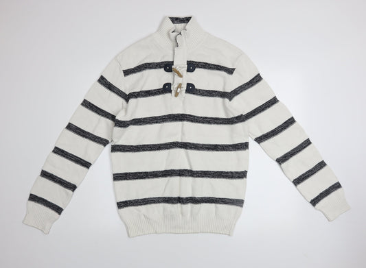 Armand Thiery Men’s White Striped Cotton Pullover Jumper L