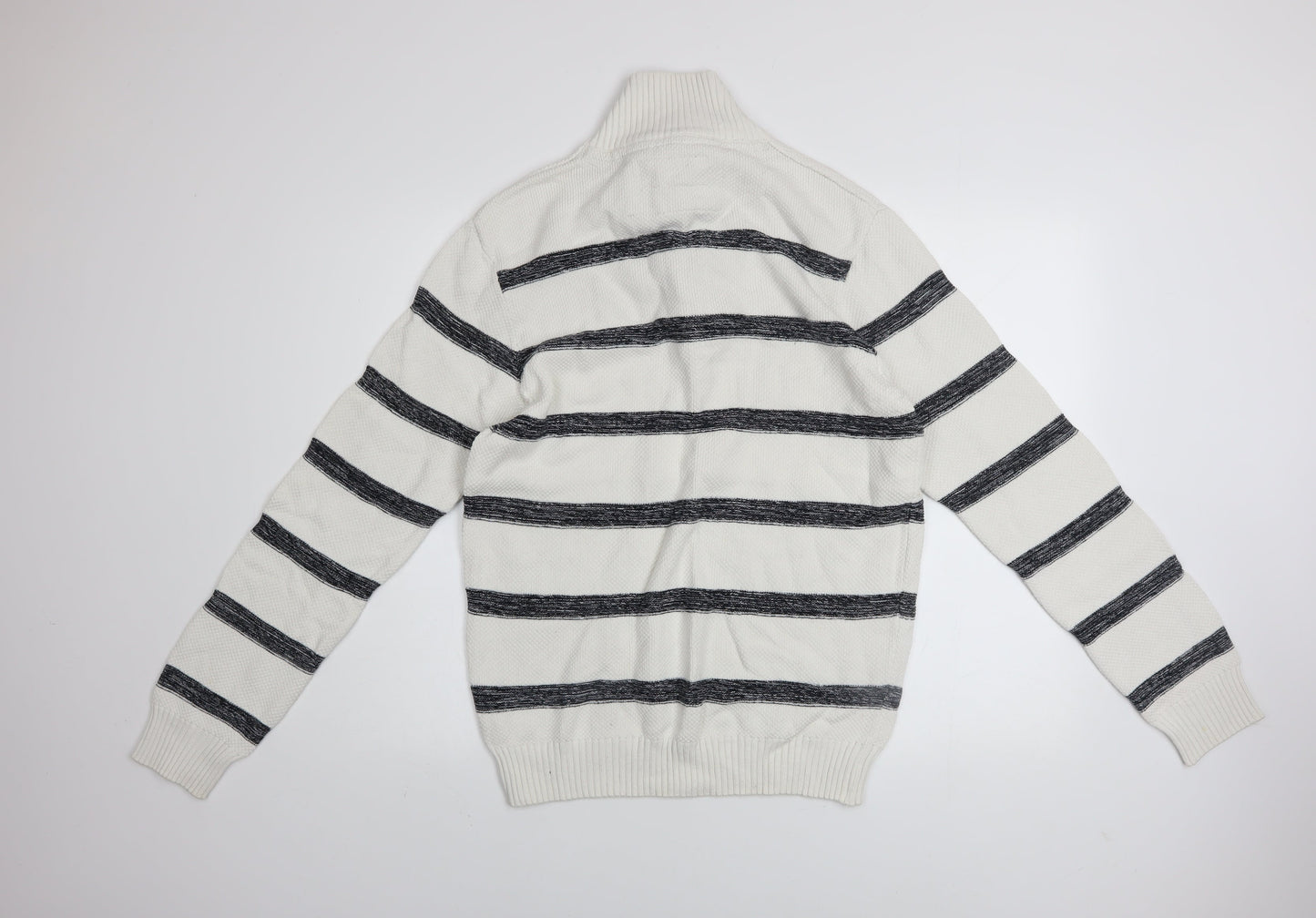 Armand Thiery Men’s White Striped Cotton Pullover Jumper L