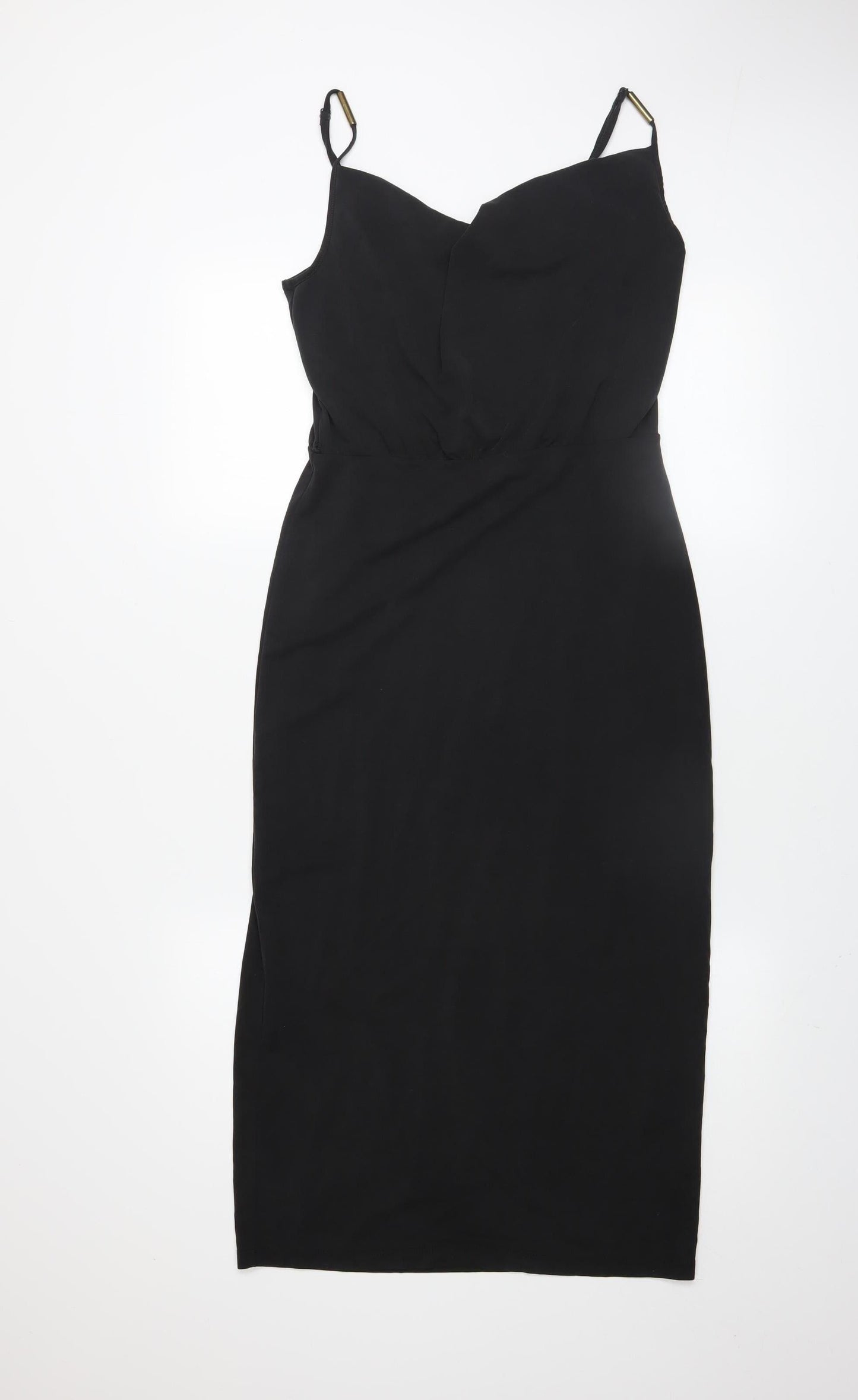 Oasis Women Black Bodycon Midi Dress Size S Sleeveless Zip Back