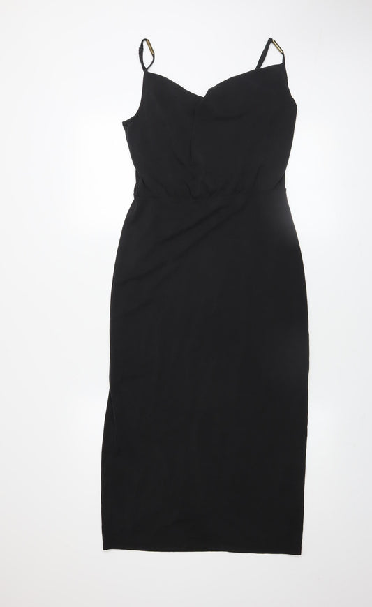 Oasis Women Black Bodycon Midi Dress Size S Sleeveless Zip Back