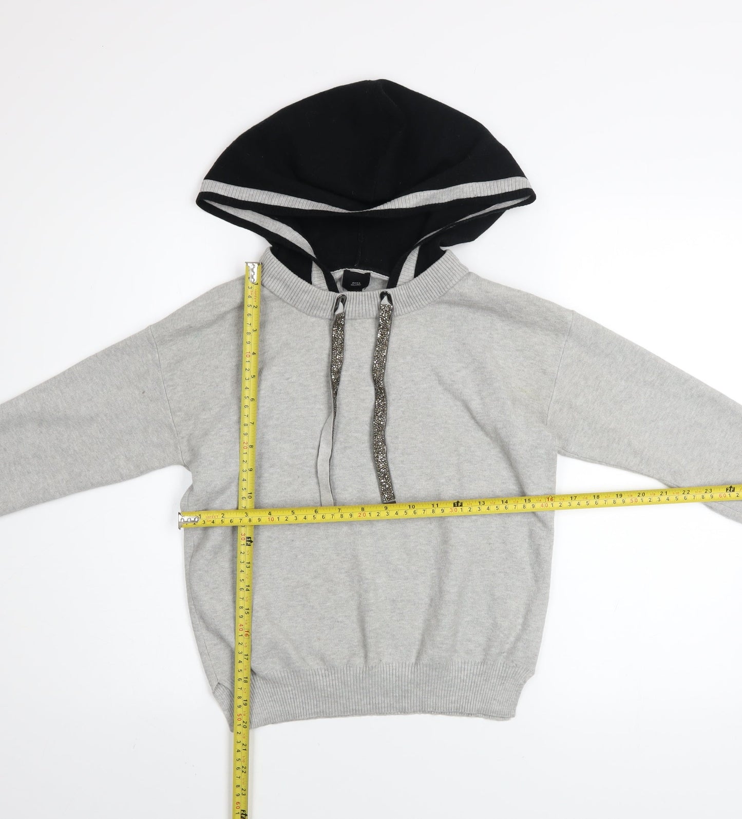 River Island Women Grey Sparkle Drawstring Hoodie Size 6