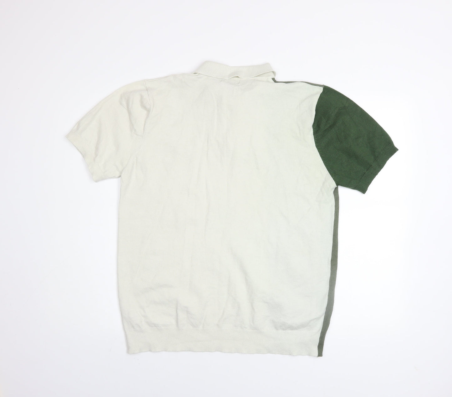 boohooMAN Men's Green Colourblock Short Sleeve Knit Polo Shirt L