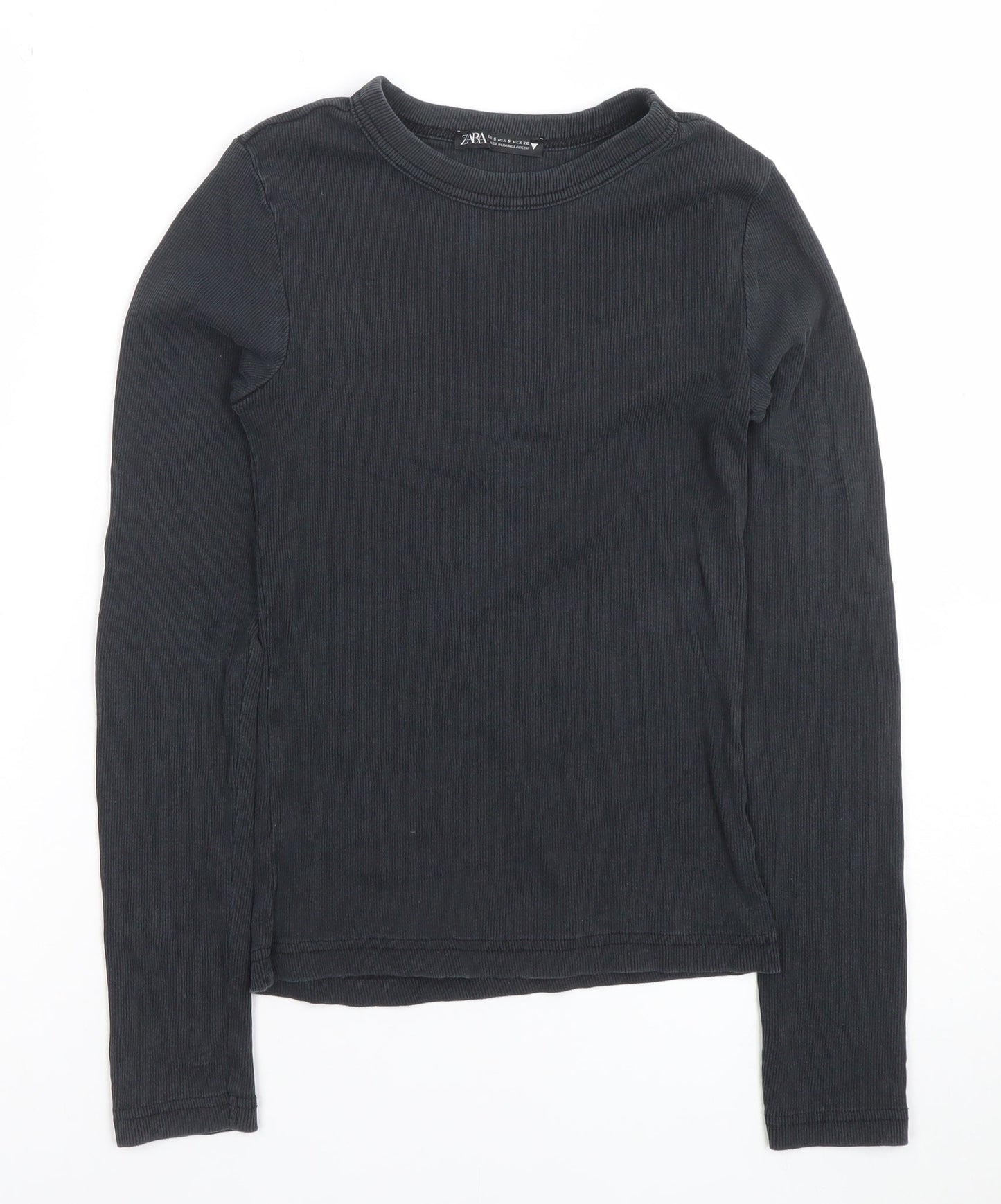 ZARA Women's Black Ribbed Long Sleeve Basic T-Shirt Size S