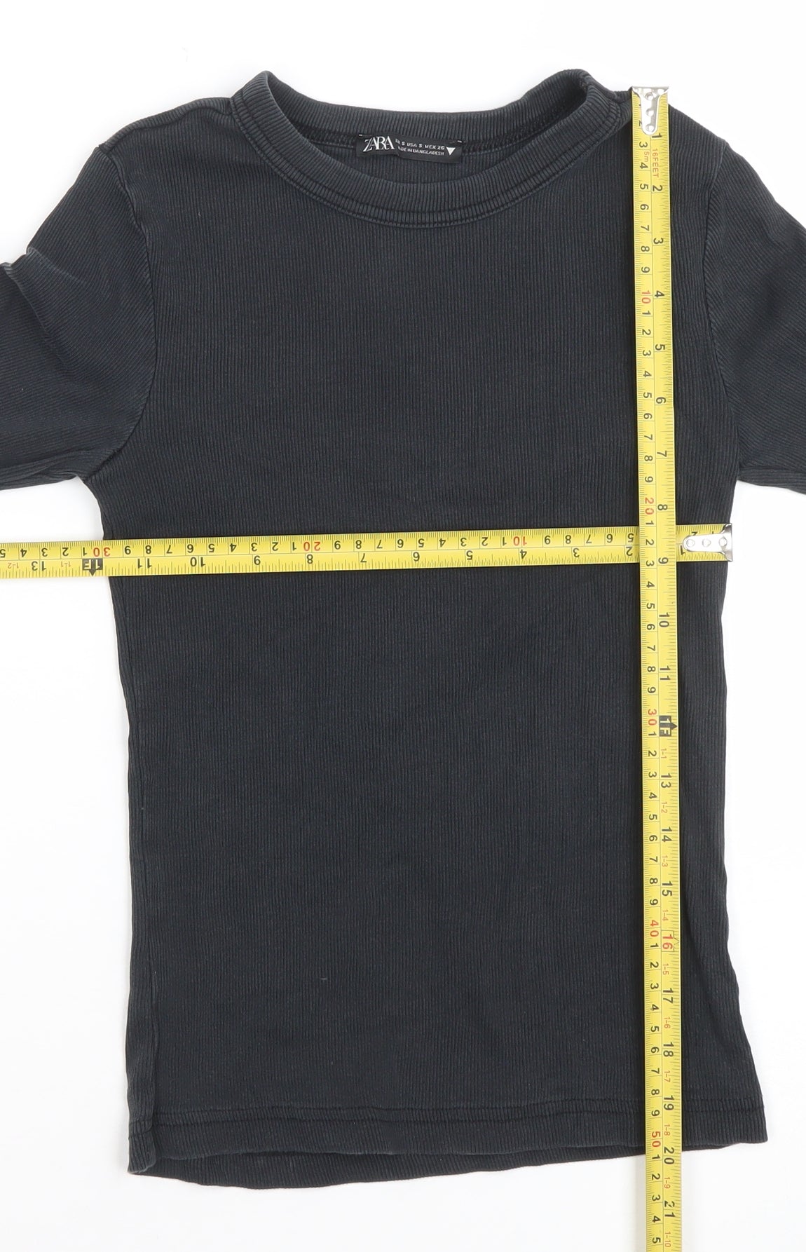 ZARA Women's Black Ribbed Long Sleeve Basic T-Shirt Size S