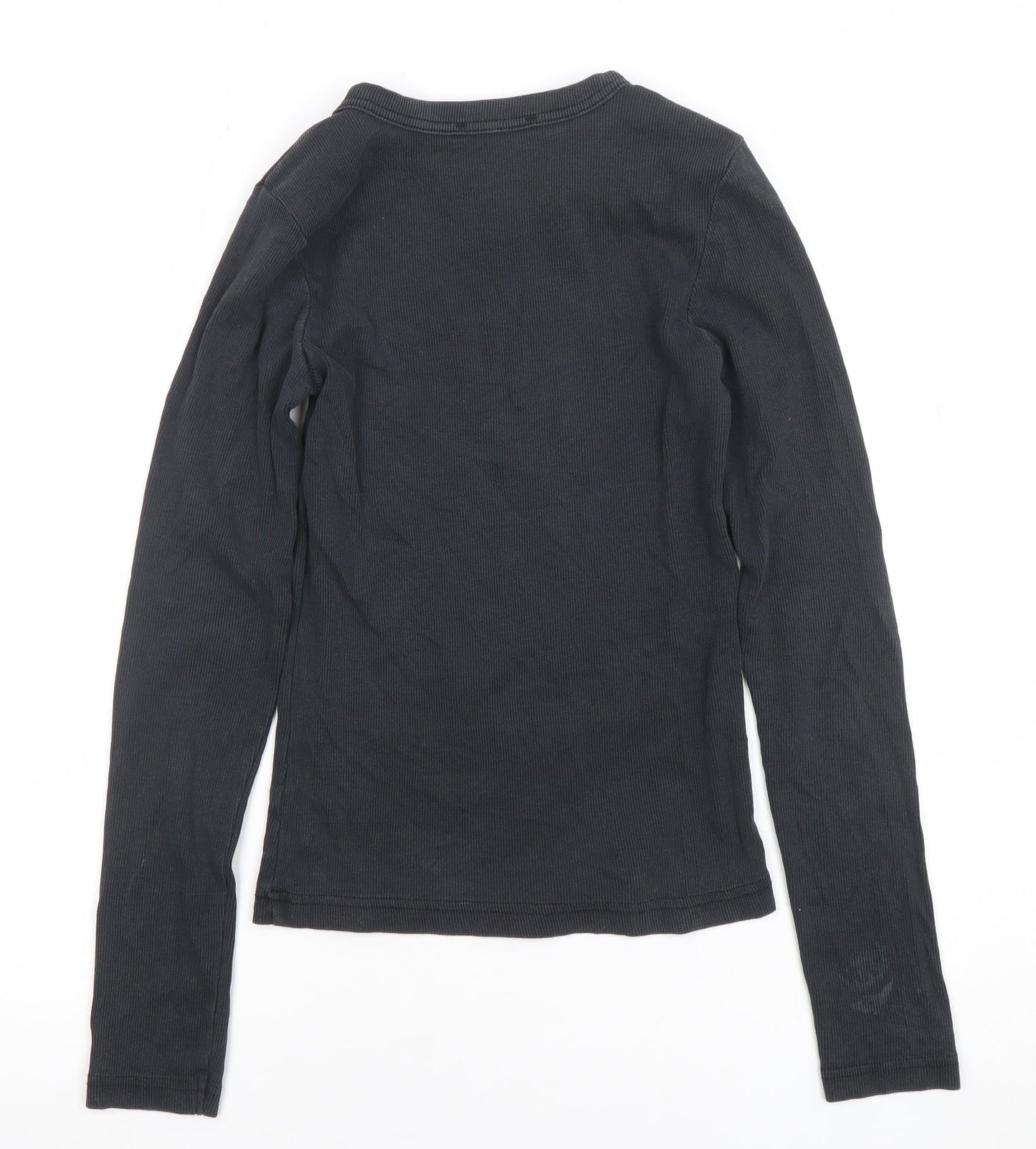 ZARA Women's Black Ribbed Long Sleeve Basic T-Shirt Size S