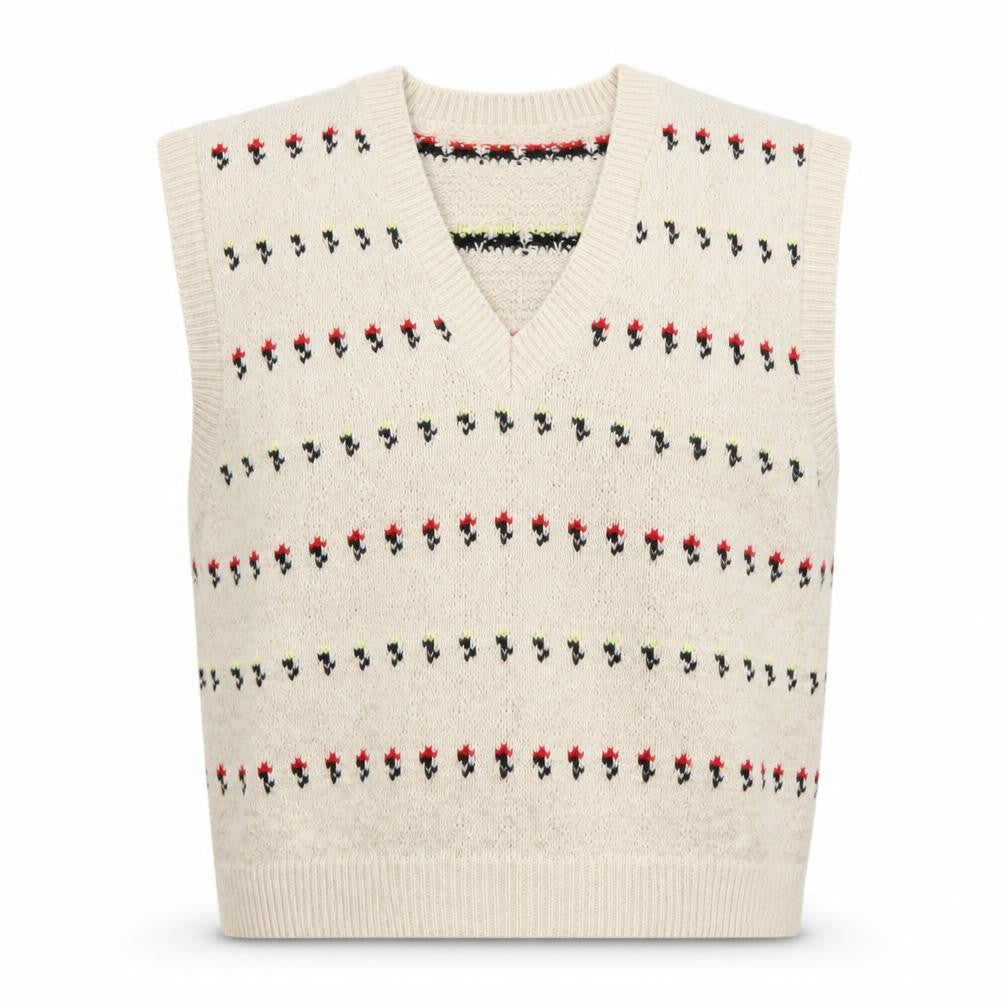 Koton Teens Beige Fair Isle Knit Sleeveless V-Neck Vest XS