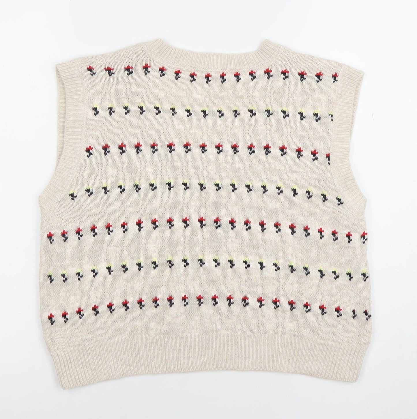 Koton Teens Beige Fair Isle Knit Sleeveless V-Neck Vest XS