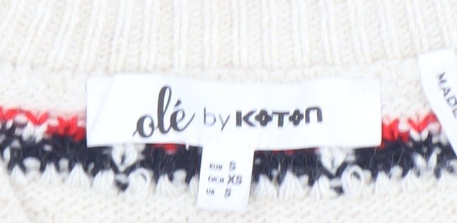 Koton Teens Beige Fair Isle Knit Sleeveless V-Neck Vest XS