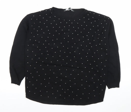 Bonmarche Women’s Black Beaded Long Sleeve Knit Top Size 18