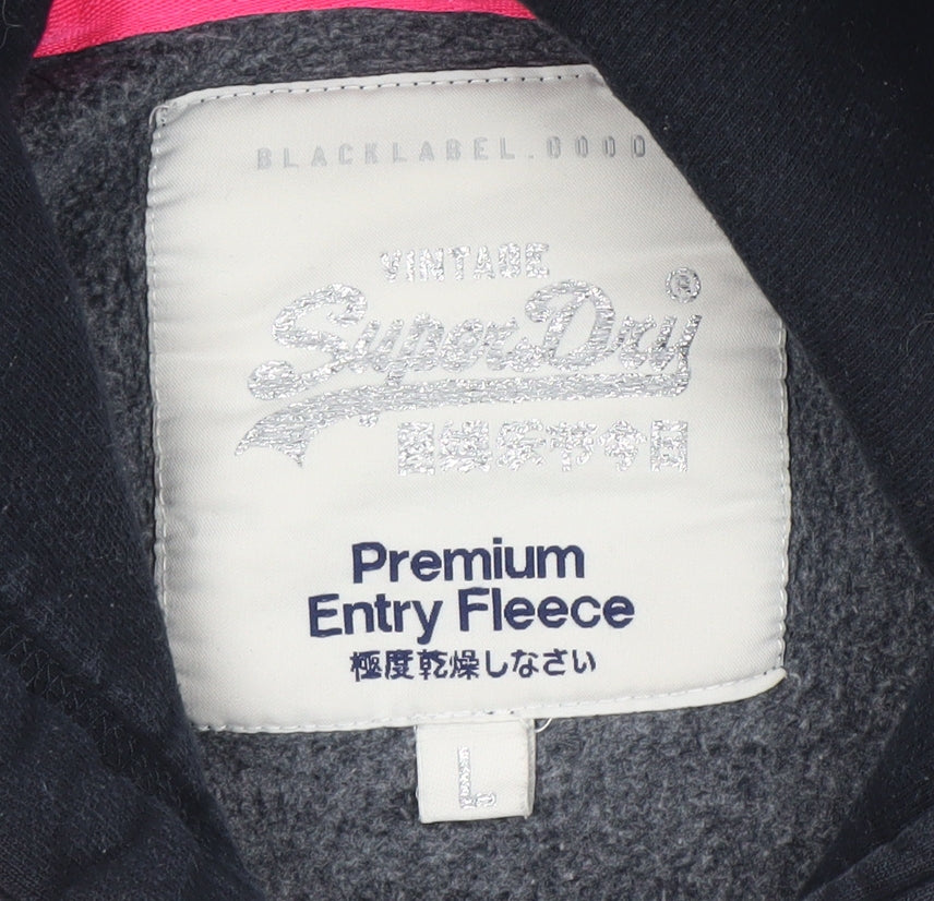 Superdry Womens Black Pullover Hoodie Large Cotton Blend Fleece Lined