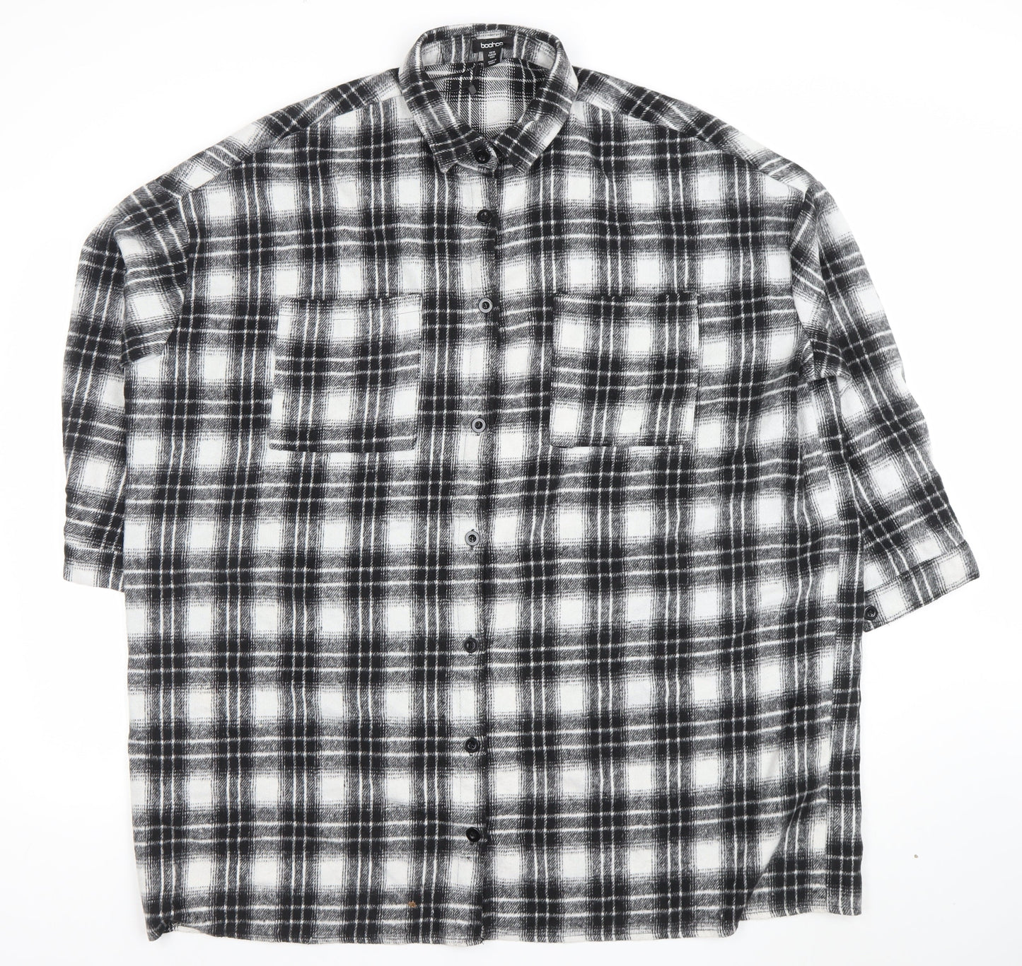 Boohoo Womens Black Check 3/4 Sleeve Shirt Dress Size 10