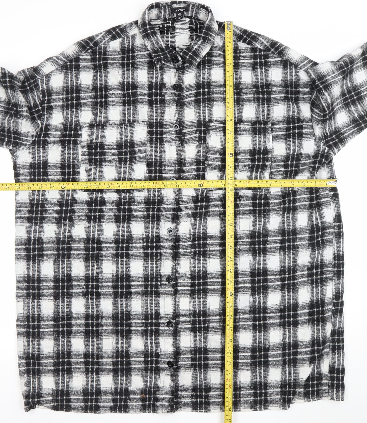 Boohoo Womens Black Check 3/4 Sleeve Shirt Dress Size 10