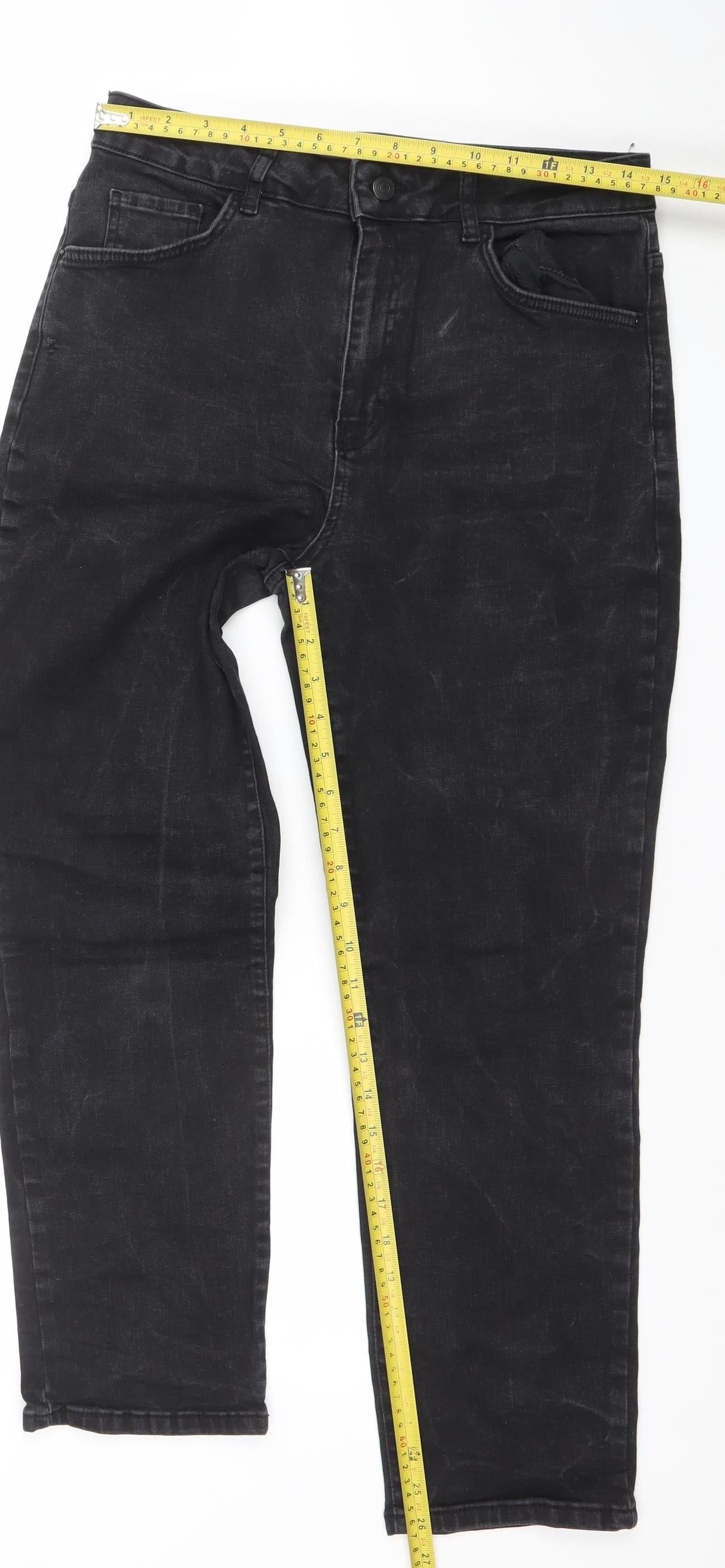 Gallery Womens Black Straight Leg Jeans UK 12 Mid Rise Stretch Denim