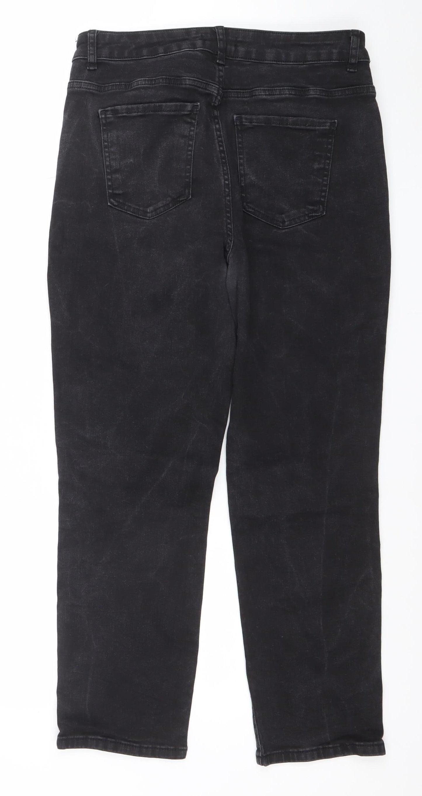Gallery Womens Black Straight Leg Jeans UK 12 Mid Rise Stretch Denim
