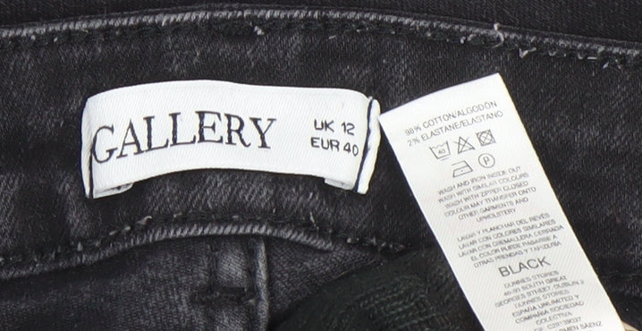 Gallery Womens Black Straight Leg Jeans UK 12 Mid Rise Stretch Denim